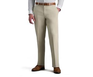 Haggar mensHC10884Premium No Iron Classic Fit Expandable Waist Plain Front Casual Pants - Beige - 42W x 32L