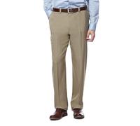 Haggar mensHD00218Eclo Stria Expandable-Waist Plain-Front Dress Pant Dress Pants - Taupe - 34W x 29L
