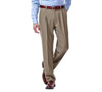 Haggar mensHD00219Eclo Stria Gab Expandable Waist Pleat Front Dress Pant Dress Pants - Beige - 34W x 30L