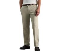 Haggar Premium No Iron Khaki Straight Fit Flex Waist Flat Front Trousers Empire Front Tube Flat Flexible Casual Trousers Men, Sand, 36 W/30 L