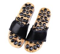 HAGJII Acupressure Slippers with Natural Stones Neuropathy Arthritis Pain Relief Reflexology Sandals Health Foot Shiatsu Massage Stress Relief Improved Circulation Acupuncture Slippers(Black,4-4.5 UK)