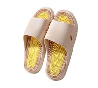HAGJII Health Foot Massage Reflexology Sandals Trigger Point Myofascial Acupuncture Slippers Pain Relief Stress Relief Acupressure Slippers Gifts for Bath(Beige,5.5-6 UK)