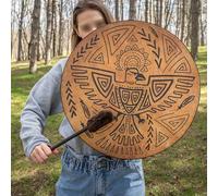 HAGJII Shaman Drum, Frame Drum Decoration Fashion Native American Drum Music Healing Hand Drum with Drum Stick Bodhran Drum for Meditation, Sleeping Aid(Bird)