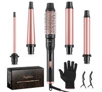 Haglater 5 in 1 Curling Iron, Curling Wand Set with Curling Brush and 4 Interchangeable Ceramic Curling Wand(0.5”-1.25”),Hair Styling Tools with Glove