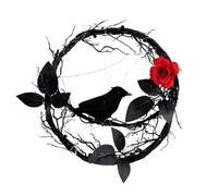 Hagmoo 11.81in Raven Rose Halloween Wreath, Halloween Wreaths,Black Wreath with Ghostly Lights, Halloween Decorations,Very suitable for garden decoration