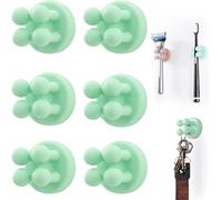Hagmoo Adhesive Hooks, Pack of 6 Self-Adhesive Silicone Waterproof Hooks, Multi-Purpose Hooks, Toothbrush Holder, Wall Towel Hooks, No Drilling Required, for Bathroom, Kitchen, Secretariat (Green)