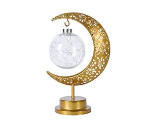 Hagmoo Ramadan Moon Lamp,Eid Night Light LED Lights Decorations Eid Mubarak Lunar Lamp with Star, Lantern Small Night Craft Candle Lamps Decor for Home Table Bedroom Festival Party (A)