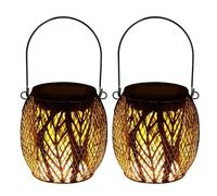 Hagmoo Solar Lanterns for The Garden, IP65 Waterproof Metal Hanging Solar Lantern, Hollow Leaves Design,Outdoor Garden Ornaments Lantern Lights Solar Powered for Outside Yard Patio Lawn Pathway (2)