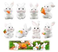 HAGNA 8 Pieces Easter Bunny Mini Ornament Rabbit Miniatures, for Easter Fairytale Micro Ornament Landscape for Birthday Parties Figurines Cupcake Decorations (A)