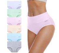 HAGOT 6 Pack Womens High Waisted Cotton Underwear, Stretchy Slight Tummy Comfortable Knickers, Full Back Coverage Briefs, Womens Knickers Multicolor