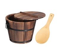 Hagsnec Wooden Rice Bucket Korean Bibimbap Bucket Japanese Cuisine Bucket Food Storage Container with Lid Spoon