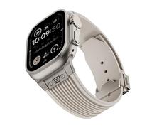 HAGTRB 49mm Silicone Band for Ultra 2 Metal Folding Buckle Men for Iwatch Ultra2 Titanium Color Sport Strap