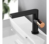 HAGTRB Bathroom Basin Sink Faucet Black Water Single Handle Deck Mounted Tap Hot Cold Water Brass Basin Tap Black Rose Gold A