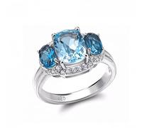 HAGTRB CWZZWS 925 Sterling Silver Necklace For Women Rhodium Plated Natural Blue Topaz Wedding Ring Fine Jewelry