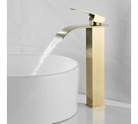 HAGTRB Gold Waterfall Bathroom Faucet Deck Mount Single Lever Vanity Vessel Sinks Tap Cold and Hot Water Basin Tap Gold B Short
