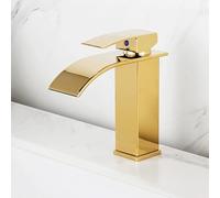 HAGTRB Gold Waterfall Bathroom Faucet Deck Mount Single Lever Vanity Vessel Sinks Tap Cold and Hot Water Basin Tap Gold B Short
