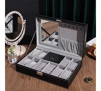 HAGTRB Leather 8 Grid Slots with Mirror Watches Storage Box Ring Stud Bracelet Necklace Big Space Jewelry Organizer Display Case (Color : B, Size (B