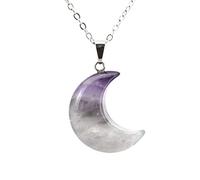 HAGTRB Natural Stone Crescent Moon Necklace Healing Crystal Quartz Reiki Labradorite Earrings Pendant Chain Necklace For Women Girls