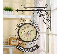 HAGTRB VejiA Wall Clock,Double Sided Wall Clock, Train Station Clock for Garden Outdoor Home Silent Non-Ticking Wall Mounted Clock,Black
