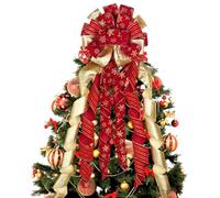 Hagusahuo Christmas Tree Topper Bow, 55x13 Inches Gold and Red Velvet for Tree Decoration, Large Snowflake With Long Ribbon, Outdoor Farmhouse Xmas Ornaments
