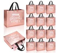 Hahafelt 12 Pcs Rose Gold Galentines Day Gift Bag Bulk with Handle Valentine Reusable Non-woven Gift Bags for Happy Galentine's Day Party Favors Handbag for Women Wife Sister Friends, 11 x 5 x 13 Inch