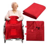Hahafelt 12v Heated Flannel Wheelchair Blanket, Red Portable Heated Throw for Elderly 2 Heating Zones, Camping Essentials, Elderly Gift