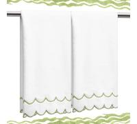 Hahafelt 2 Pcs Scalloped Hand Towels 100% Cotton Hand Towels for Bathroom 15.75 x 27.56 Inch 600 GSM Cute Soft Absorbent Embroidered for Hotel Spa Sport Yoga(Sage Green,Classic)