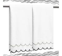 Hahafelt 2 Pcs Scalloped Hand Towels 100% Cotton Hand Towels for Bathroom 15.75 x 27.56 Inch 600 GSM Cute Soft Absorbent Embroidered for Hotel Spa Sport Yoga(Gray and Black,Classic)