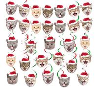 Hahafelt 2 Sets Cat Christmas Decorations Cat Face Merry Christmas Sign Banner with Hat Hanging Swirl Garland Xmas Party Gift for Kitty Lover Holiday Birthday New Year Xmas Party