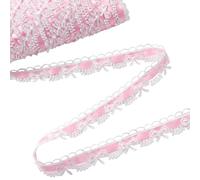 Hahafelt 2 Yard Lace Ribbon White Bow Lace Trim Ruffle Sewing Scalloped Ribbon for Gift Wrapping, Bows, Craft, DIY, Swags, Frame, Hair, Wedding, Valentine's Day, Christmas Party Decoration(Pink)