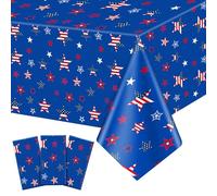 Hahafelt 3 Pack 4th of July Tablecloths 54"x108" Patriotic Plastic Table Covers Disposable Rectangular Waterproof Red White and Blue Stars Striped Decor for Memorial Independence Day Party Supplies