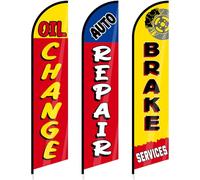 Hahafelt 3 Pack Auto Repair Shop Feather Flag Sets, 12 x 2.5 ft Large Brake Services Swooper Flag Oil Change Advertising Flag Windless Flag for Business Mechanics Automotive Car Repair Shops
