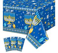 Hahafelt 3 Pack Hanukkah Tablecloth 54 x 108 Inch Chanukah Disposable Plastic Table Covers Bule Rectangle Jewish Tablecloths Decorations Waterproof for Chanukiah Holiday Dining Table Party Supplies