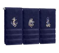 Hahafelt 3 Pack Nautical Bow Hand Towels for Bathroom 100% Cotton Embroidered Anchor Lighthouse Beach Bathroom Towels 13.78 x 29.53 Inch Soft Absorbent, Navy Blue