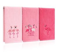 Hahafelt 3 Pack Pink Flamingo Hand Towels for Bathroom 100% Cotton Embroidered Beach Bathroom Towels 13.78 x 29.53 Inch Soft Absorbent (Pink, Flamingo)
