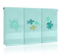 Hahafelt 3 Pack Sea Turtle Coastal Hand Towels for Bathroom 100% Cotton Embroidered Beach Bathroom Towels 13.78 x 29.53 Inch Soft Absorbent (Green, Sea Turtles)