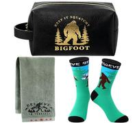 Hahafelt 3 Pcs Christmas Bigfoot Gifts for Men Sasquatch Travel Set Include Leather Travel Pouch Cotton Socks Hand Towels Funny Sasquatch Lover Gifts