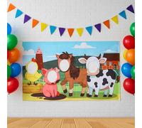 Hahafelt 42 x 72 Inches Farm Animals Hole in Face, Photo Banner Backdrop, Face Background, Play Party. Game Photo Props, Farm Theme Decor for Birthday, Party Supplies Decorations