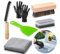 Hahafelt 7 Pcs Headstone Cleaner Kit for Grave Cleaning Granite and Stone Daily Cleaner Includes Towel Bristle Crevice Brush Scrub Brush Headstone Cleaning Sponge Disposable Gloves Plastic Scraper