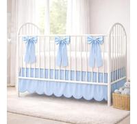 Hahafelt Blue Scalloped Crib Bed Skirt with 6 Large Bow, 28" x 52" with 14" Drop, 4 Sided Soft Crib Skirt Dust Ruffle for Baby Boys & Girls, Elegant Farmhouse Boho Chic Nursery Decor