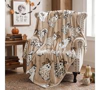 Hahafelt Halloween Blanket Leopard Print Ghost Throw Blanket Brown Soft Flannel Fleece Cozy Spooky Decor Brown Western Boho 50x60 Inch for Couch Sofa Bed