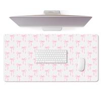 Hahafelt Large Pink Bows Mouse Pads Coquette Kawaii Mouse Pad 31.5 x 15.75 Inches White Preppy Trendy Computer Desk Mat for Laptop with Non-Slip Rubber Base Mat Office Accessories Decor for Women