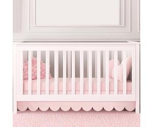 Hahafelt Pink Scalloped Crib Skirt 28"x 52" with 14" Drop Pleated Dust Ruffle with Split Corners for Baby Boys Girls Soft 4-Sided Crib Bed Skirt Nursery Standard Toddler Bedding