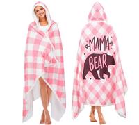 Hahafelt Wearable Blanket Hoodie 56 x 73 Inches Sherpa Fuzzy Hooded Blanket Soft Cozy Gifts for Women Winter Christmas Supply(Pink Mama Bear)
