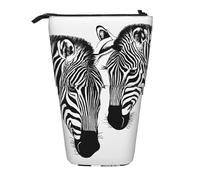 HAHAFU Abstract Animal Zebra Telescopic Pencil Case, Oxford-Cloth Adjustable Pencil Pouch with Zipper, Multi-Functional Portable Stationery Bag for School Office