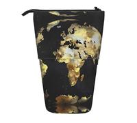 HAHAFU Abstract World Globe Telescopic Pencil Case, Oxford-Cloth Adjustable Pencil Pouch with Zipper, Multi-Functional Portable Stationery Bag for School Office