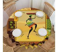 HAHAFU African Woman Round Lace Tablecloth 60 Inch,Print Water-Resistant Polyester Fabric,No Wrinkle,Washable Table Cover For Dining Kitchen Coffee Table