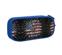 HAHAFU American Flag Firework Double Layer Large Capacity Pencil Case, Full Print Oxford-Cloth Pencil Pouch with Multiple Compartments