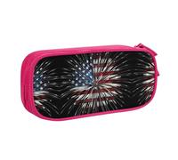 HAHAFU American Flag Firework Double Layer Large Capacity Pencil Case, Full Print Oxford-Cloth Pencil Pouch with Multiple Compartments