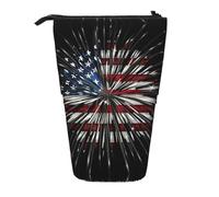 HAHAFU American Flag Firework Telescopic Pencil Case, Oxford-Cloth Adjustable Pencil Pouch with Zipper, Multi-Functional Portable Stationery Bag for School Office